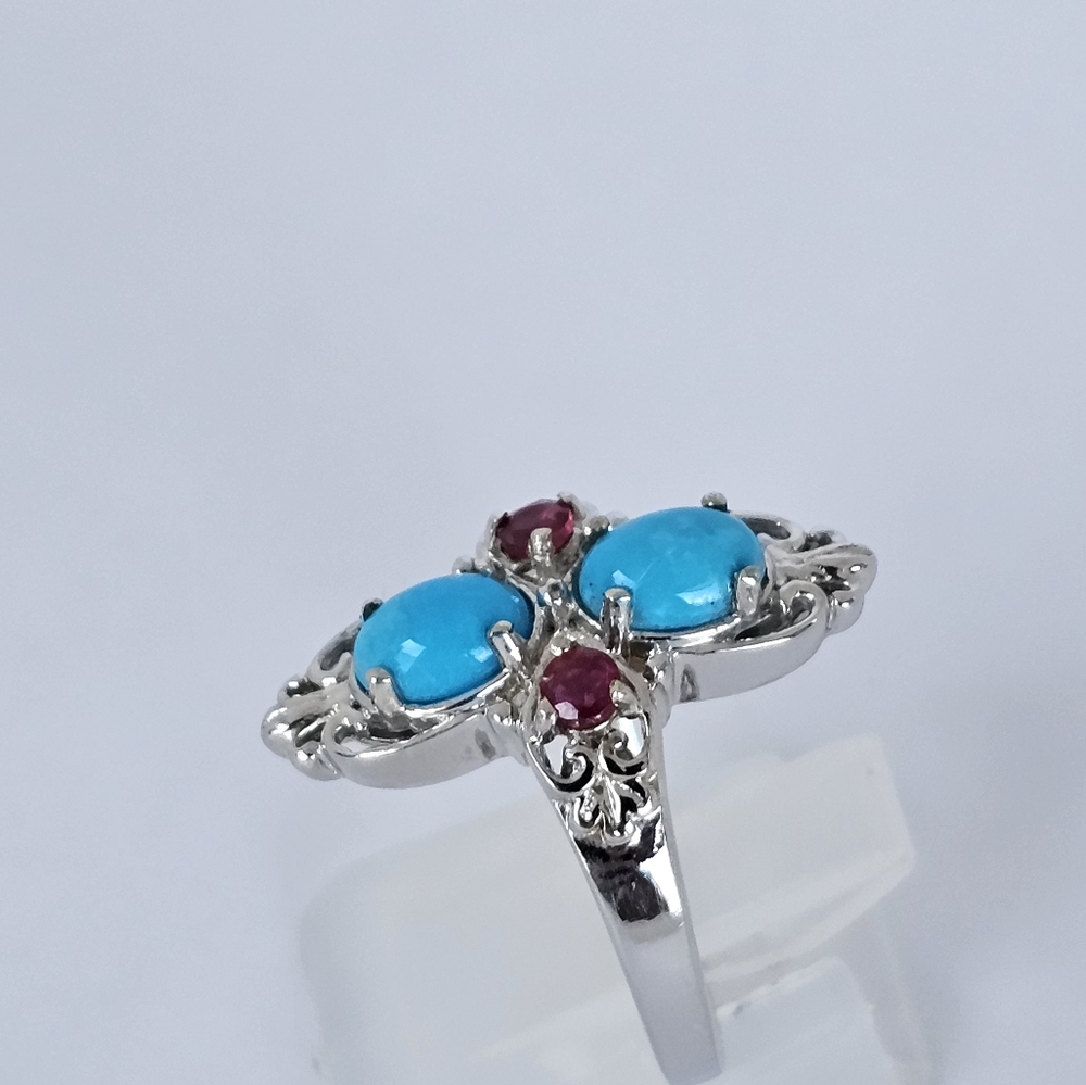 Natural Sleeping Beauty & Ruby Ring in Platinum over Sterling Silver Sz 8! - Picture 2 of 9